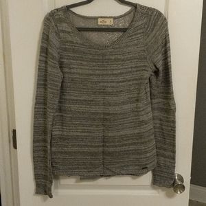 Grey Knit Sweater with Lace Panel Back